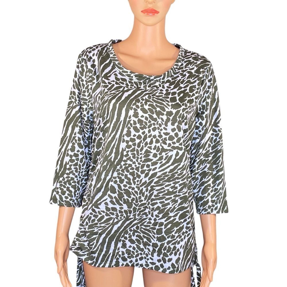 Sportelle NWT Animal Print Tunic Top Womens Size XL Blouse Side Tie Detail